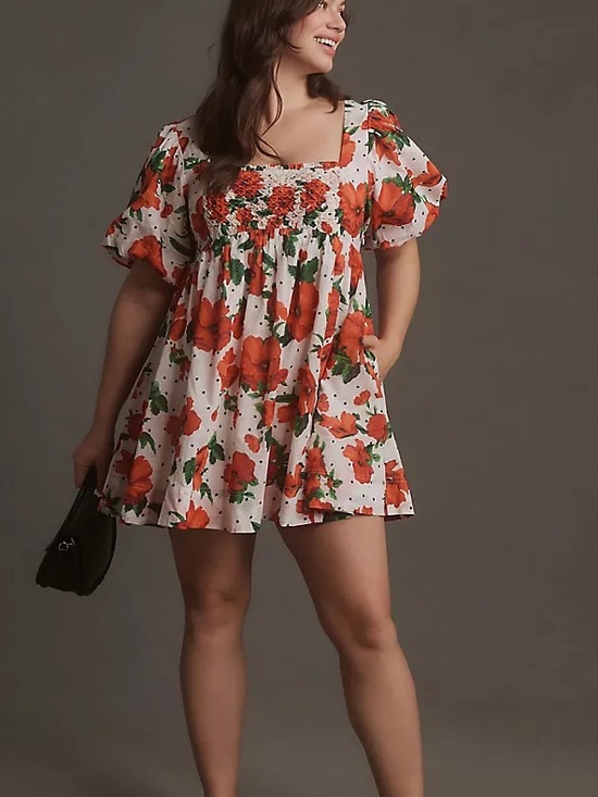 Anthropologie Dresses & Skirts - Maeve Anthropologie Square-Neck Smocked Floral Babydoll Dress